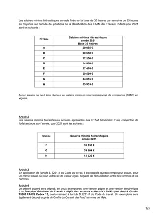 2/3
Les salaires minima hiérarchiques annuels fixés sur la base de 35 heures par semaine ou 35 heures
en moyenne sur l’ann...