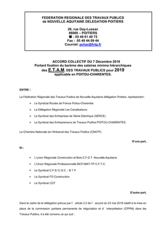 FEDERATION REGIONALE DES TRAVAUX PUBLICS
de NOUVELLE AQUITAINE DELEGATION POITIERS
26, rue Gay-Lussac
86000 – POITIERS
 :...