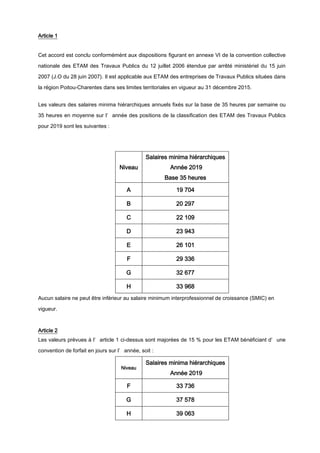 Article 1
Cet accord est conclu conformémént aux dispositions figurant en annexe VI de la convention collective
nationale ...