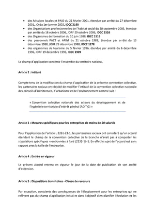  des Missions locales et PAIO du 21 février 2001, étendue par arrêté du 27 décembre
2001, JO du 1er janvier 2002, IDCC 21...