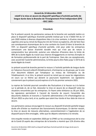 1
Accord du 10 décembre 2020 relatif au dispositif spécifique d'activité partielle de longue durée pour le
maintien dans l...