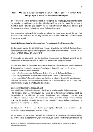 3
Accord du 10 décembre 2020 relatif au dispositif spécifique d'activité partielle de longue durée pour le
maintien dans l...