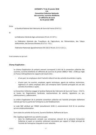 2728-27 1/7
AVENANT n° 9 du 31 janvier 2018
à la
Convention Collective Nationale
des sucreries, sucreries-distilleries
et ...