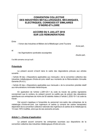 1/5
CONVENTION COLLECTIVE
DES INDUSTRIES METALLURGIQUES, MECANIQUES,
ELECTRIQUES, CONNEXES ET SIMILAIRES
D’INDRE-ET-LOIRE
...