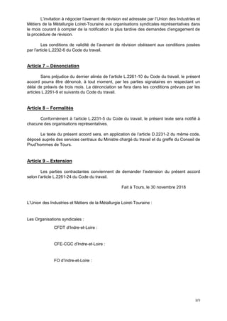 3/3
L’invitation à négocier l’avenant de révision est adressée par l’Union des Industries et
Métiers de la Métallurgie Loi...