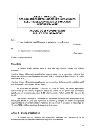 1/5
CONVENTION COLLECTIVE
DES INDUSTRIES METALLURGIQUES, MECANIQUES,
ELECTRIQUES, CONNEXES ET SIMILAIRES
D’INDRE-ET-LOIRE
...