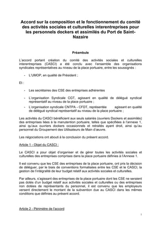 1
Accord sur la composition et le fonctionnement du comité
des activités sociales et culturelles interentreprises pour
les...