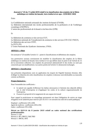 1/9
Avenant n° 23 du 11 juillet 2019 CCN 3032 - classification des emplois en instituts et spas
Avenant n° 23 du 11 juille...