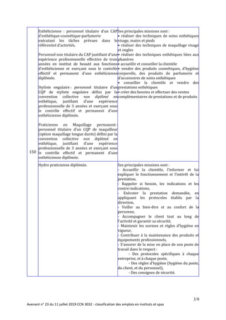 3/9
Avenant n° 23 du 11 juillet 2019 CCN 3032 - classification des emplois en instituts et spas
150
Esthéticienne : person...