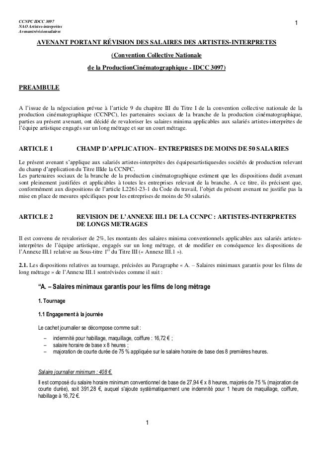 Idcc 3097 Avenant Salaires Artistes Interpretes