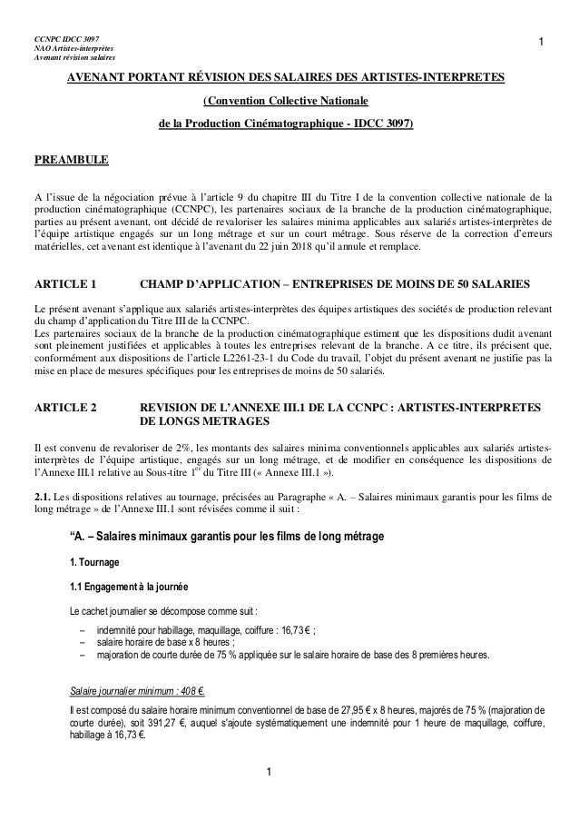 Idcc 3097 Avenant Salaires Artistes Interpretes
