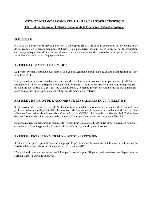 Idcc 3097 Avenant Salaires Equipe Technique