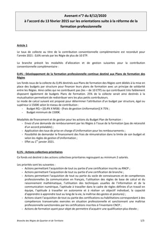 Branche des Régies de Quartier et de Territoire 1/3
Avenant n°7 du 8/12/2020
à l’accord du 13 février 2015 sur les orienta...