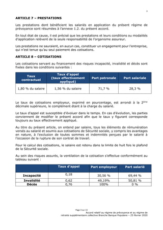 3
Page 3 sur 13
Accord relatif au régime de prévoyance et au régime de
retraite supplémentaire collective Branche Banque P...