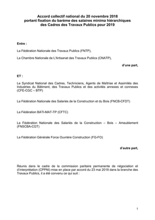 1
Accord collectif national du 20 novembre 2018
portant fixation du barème des salaires minima hiérarchiques
des Cadres de...