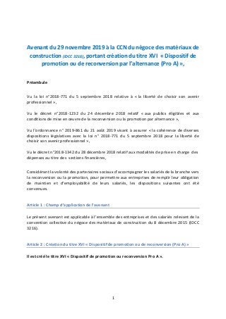 1
Avenant du 29 novembre 2019 à la CCN du négoce des matériaux de
construction (IDCC 3216), portant création du titre XVI ...