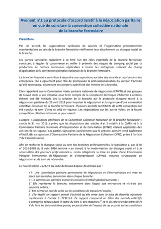 Avenant n°2 au protocole d’accord relatif à la négociation paritaire
en vue de conclure la convention collective nationale...
