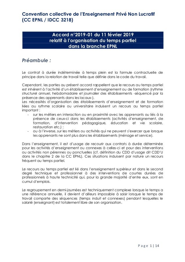 Idcc 3218 Accord Temps Partiel