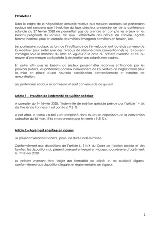 2
PREAMBULE
Dans le cadre de la négociation annuelle relative aux mesures salariales, les partenaires
sociaux ont convenu ...