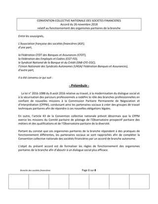 Branche des sociétés financières Page 1 sur 8
CONVENTION COLLECTIVE NATIONALE DES SOCIETES FINANCIERES
Accord du 26 novemb...