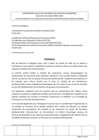 Branche des sociétés financières
Page 1 sur 12
CONVENTION COLLECTIVE NATIONALE DES SOCIETES FINANCIERES
Accord du 13 octob...