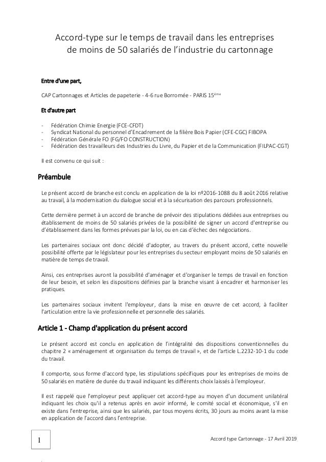 Idcc 489 Accord Type Temps De Travail