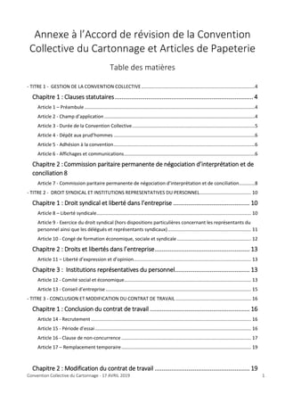 Convention Collective du Cartonnage - 17 AVRIL 2019 1
Annexe à l’Accord de révision de la Convention
Collective du Cartonn...