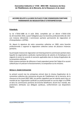 Convention Collective n° 3148 – IDCC 500 - Commerce de Gros
de l’Habillement, de la Mercerie, de la Chaussure et du Jouet
...