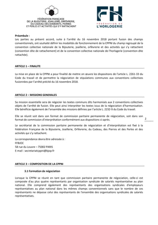 2
Préambule :
Les parties au présent accord, suite à l’arrêté du 16 novembre 2018 portant fusion des champs
conventionnels...