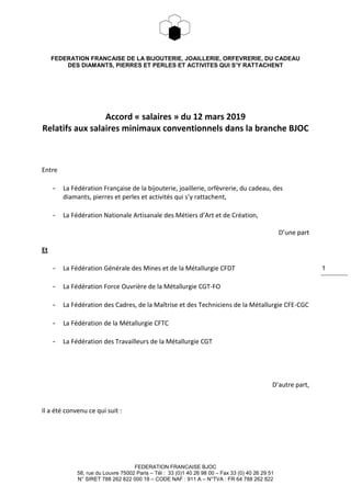 FEDERATION FRANCAISE DE LA BIJOUTERIE, JOAILLERIE, ORFEVRERIE, DU CADEAU
DES DIAMANTS, PIERRES ET PERLES ET ACTIVITES QUI ...