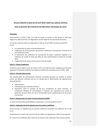 1/7
Accord collectif en date du 25 avril 2019 relatif aux salaires minimas
Dans la branche des Industries de fabrication m...