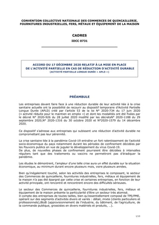 1/10
CONVENTION COLLECTIVE NATIONALE DES COMMERCES DE QUINCAILLERIE,
FOURNITURES INDUSTRIELLES, FERS, MÉTAUX ET ÉQUIPEMENT...
