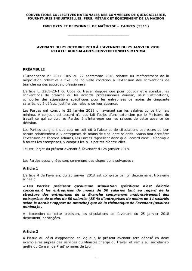 Convention Collective Nationale Des Commerces De Quincaillerie Salaire