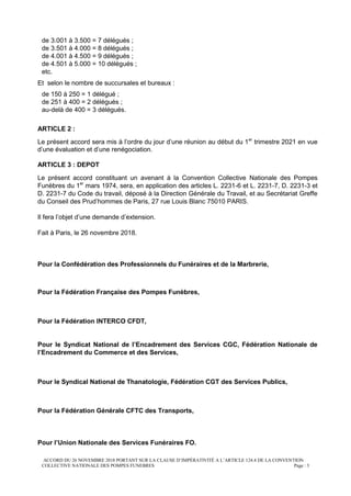 ACCORD DU 26 NOVEMBRE 2018 PORTANT SUR LA CLAUSE D’IMPÉRATIVITÉ A L’ARTICLE 124.4 DE LA CONVENTION
COLLECTIVE NATIONALE DE...