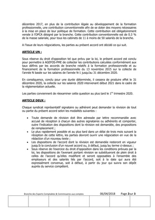 Branche des Experts Comptables & Commissaires aux comptes 06/04/2018 Page 2sur 3
décembre 2017, en plus de la contribution...