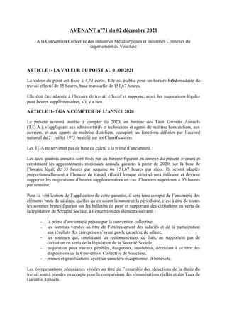 AVENANT n°71 du 02 décembre 2020
A la Convention Collective des Industries Métallurgiques et industries Connexes du
départ...