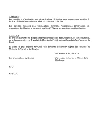 ARTICLE 3
Les conditions d'application des rémunérations minimales hiérarchiques sont définies à
l'article 15 bis de l'ave...