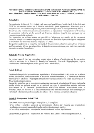 1
ACCORD DU 17 MAI 2018 PORTANT CREATION D’UNE COMMISSION PARITAIRE PERMANENTE DE
NEGOCIATION ET D’INTERPRETATIONAU SEIN D...