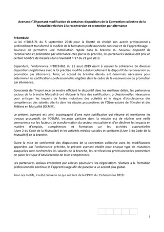 1
Avenant n°29 portant modification de certaines dispositions de la Convention collective de la
Mutualité relatives à la r...