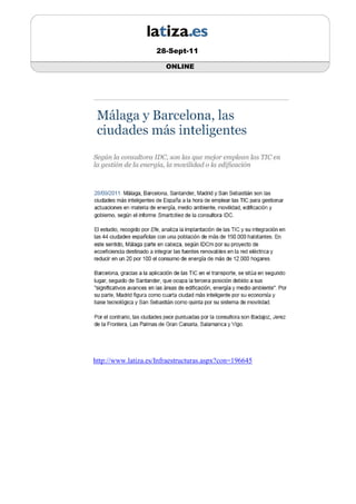 28-Sept-11

                        ONLINE




http://www.latiza.es/Infraestructuras.aspx?con=196645
 