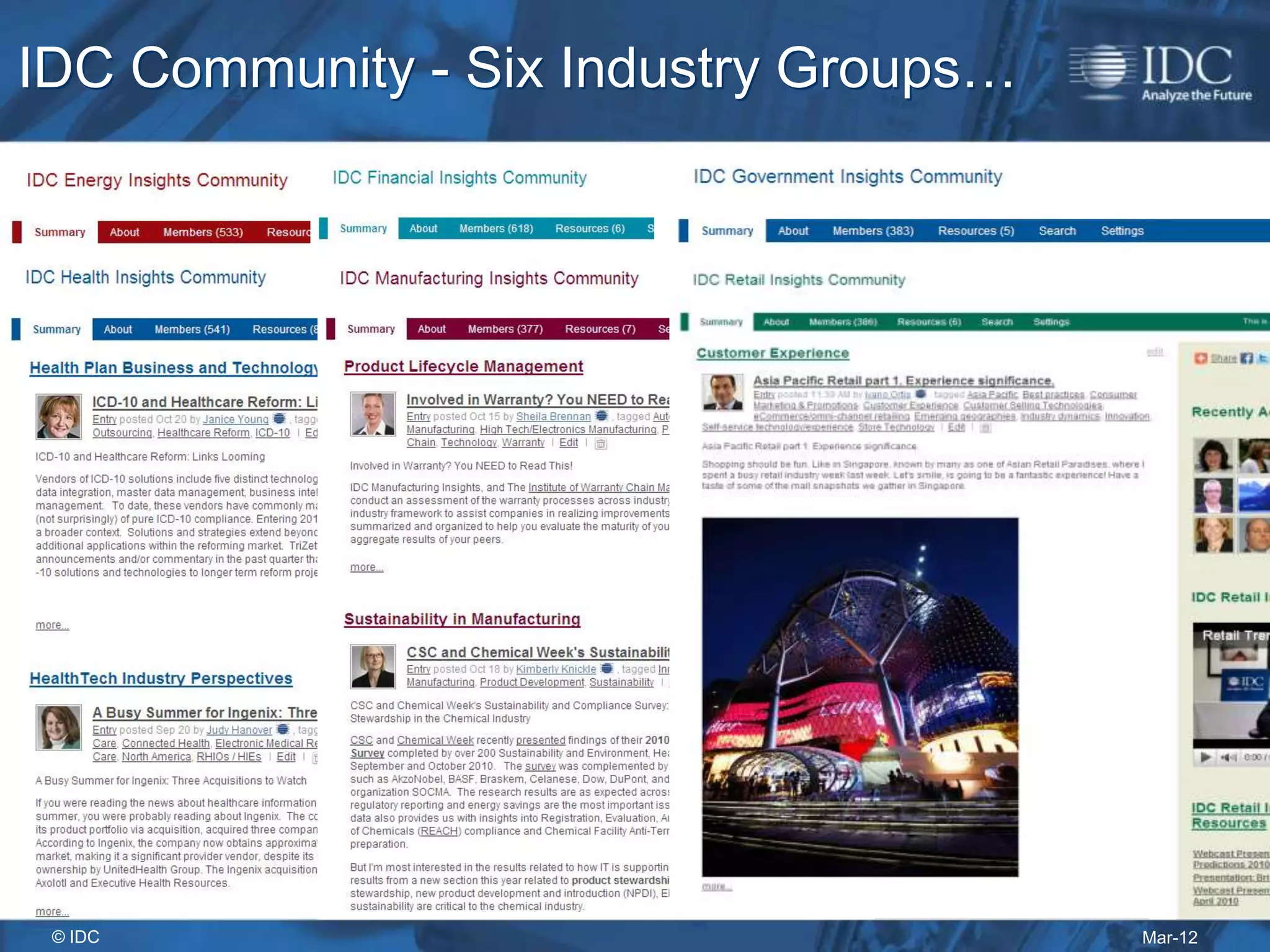 IDC Community - Six Industry Groups…



                    6




 © IDC                                 Mar-12
 