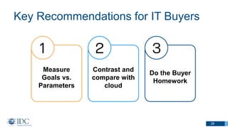 Do the Buyer
Homework
Measure
Goals vs.
Parameters
Key Recommendations for IT Buyers
28
1 3
Contrast and
compare with
cloud
2
 