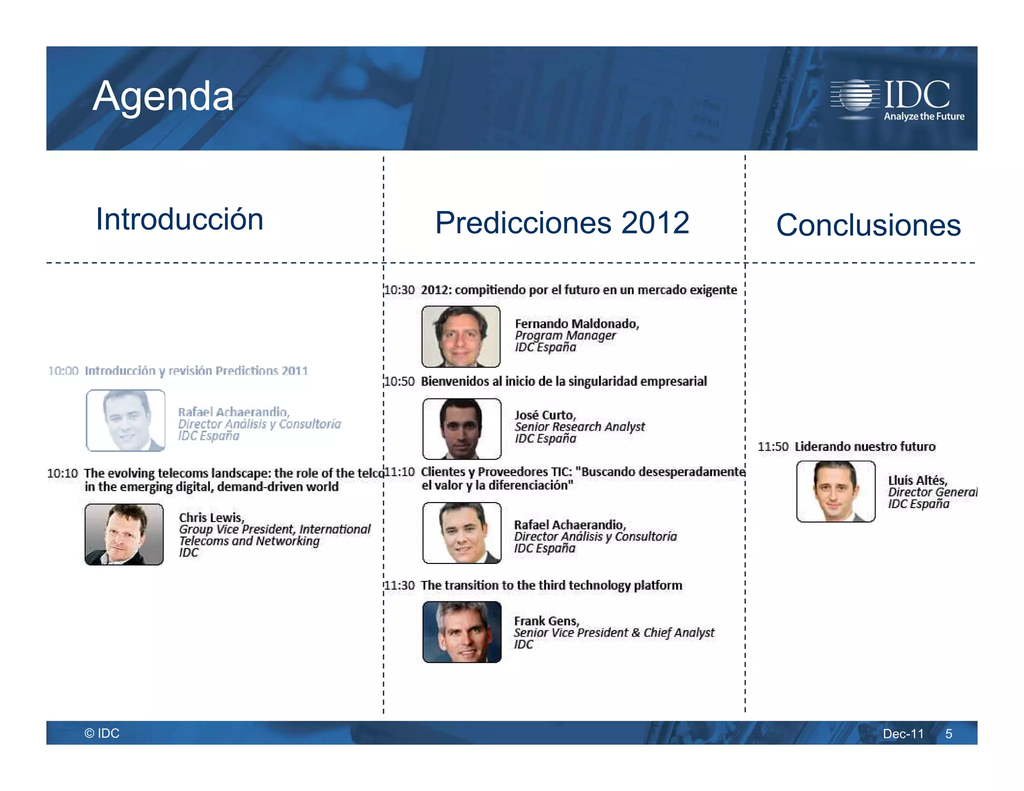 Agenda

 Introducción   Predicciones 2012   Conclusiones




© IDC                                     Dec-11   5
 