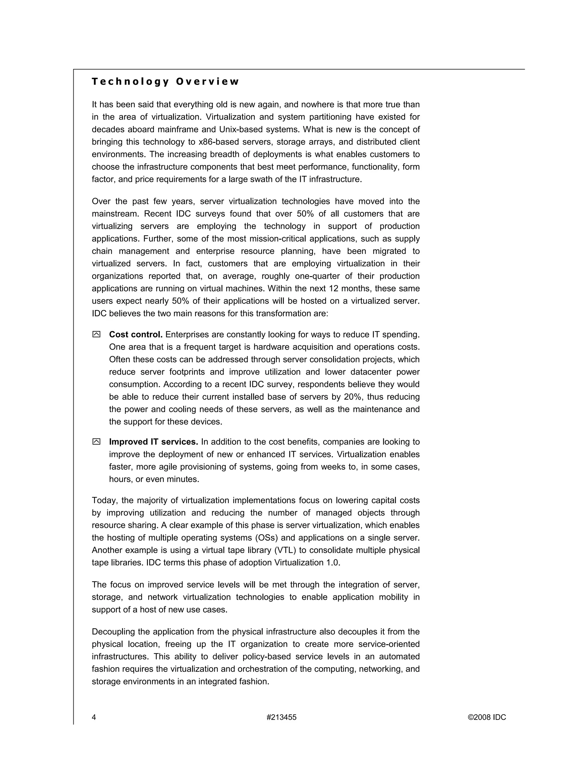 Idc White Paper For Ibm On Virtualization Srvcs