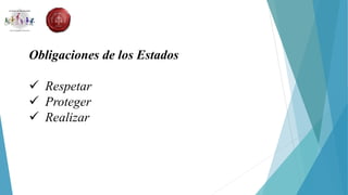 Obligaciones de los Estados
 Respetar
 Proteger
 Realizar
 
