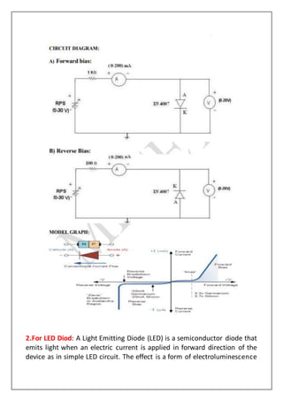 2.For LED Diod: A Light Emitting Diode (LED) is a semiconductor diode that
emits light when an electric current is applied in forward direction of the
device as in simple LED circuit. The effect is a form of electroluminescence
 