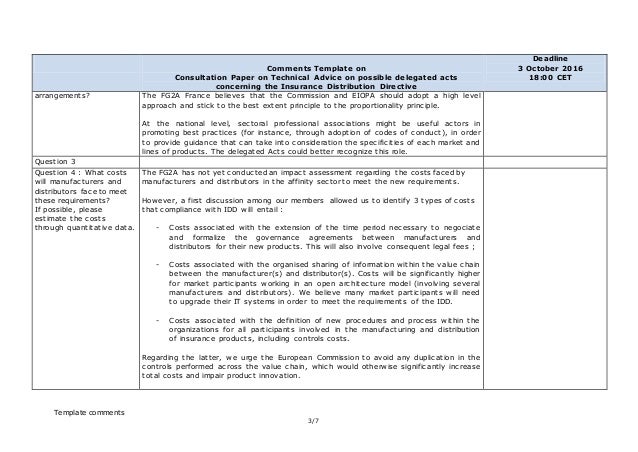insurance idd template
IDD delegated acts consultation FG2A_france_response insurance idd template
IDD delegated acts consultation FG2A_france_response