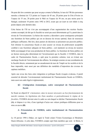 Première Partie – Chapitre Premier
Ndèye Nangho DIOUM. ENA Dakar. Section Impôts et Domaines - Cycle B. 2013/2015.
18
 ha...