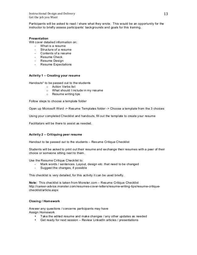 resume critique checklist