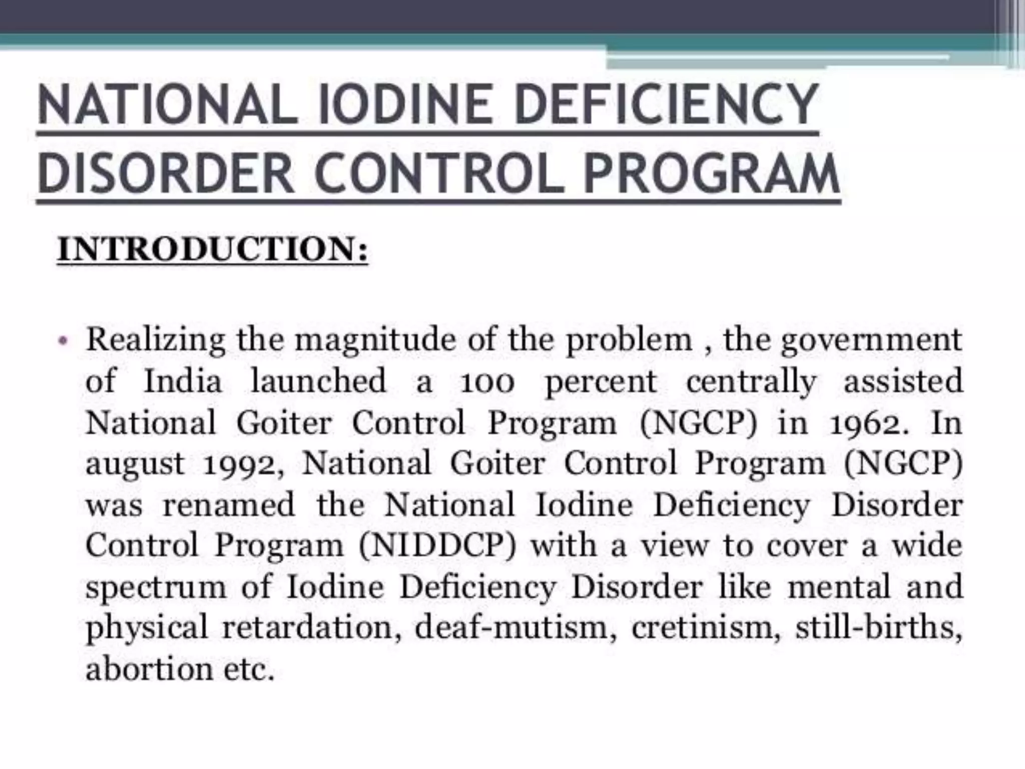 Iodine deficiency disorder control program